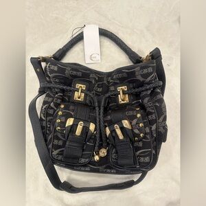 Just Cavalli Y2K vintage Monogram Canvas Bucket Bag Utility Pocket Shoulder Bag